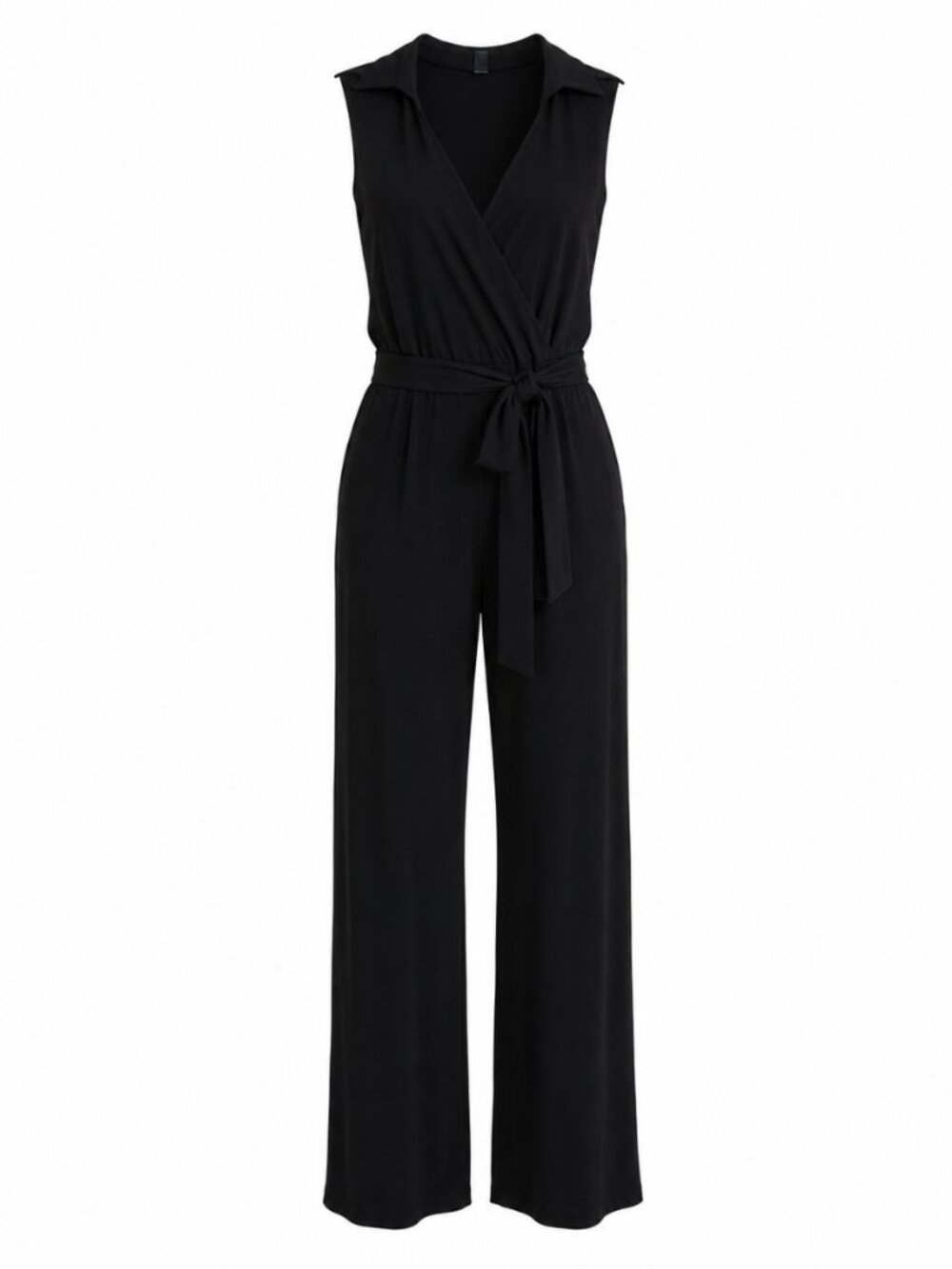 Nina Leonard Black Sleeveless Wrap Front Jumpsuit Size Large